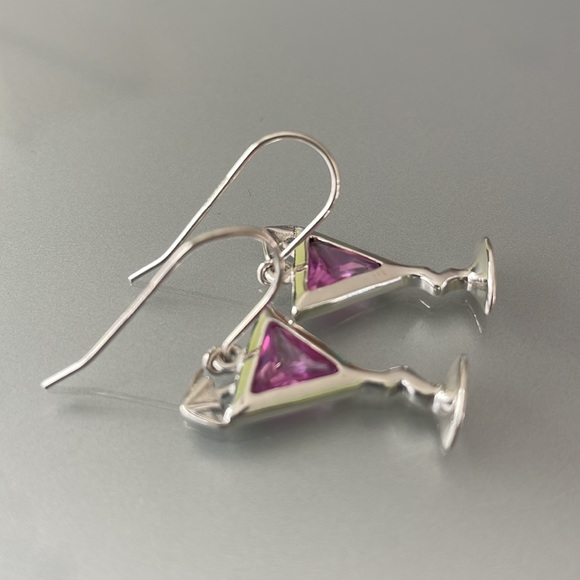 SOLD Vintage Sterling Silver Amethyst Martini Earrings NEW π π² - Picture 6 of 11